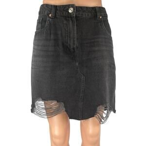 NEXT Women's Black High Waisted Distressed Cutoff Mini Denin Jean Skirt Size 10